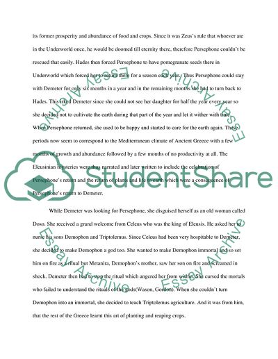 Myth about Demeter and Her Daughter Persephone