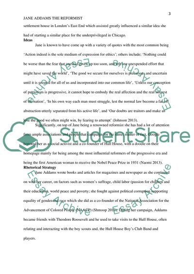 Rhetorical Analysis of the Reformist Jane Adams