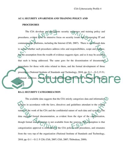 CyberSecurity Profile on the CIA