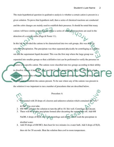 Qualative Analysis Lab Report