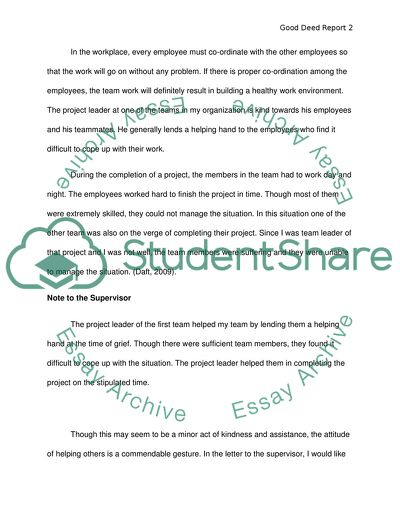 Good Deed Report for senior managers