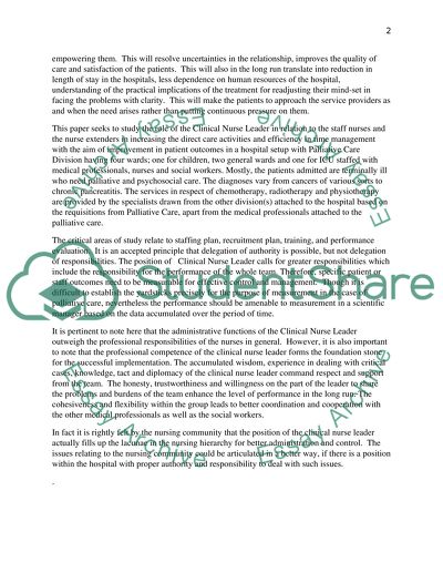 Implementation Project for the Role of the Clinical Nurse Leader in Palliative Care