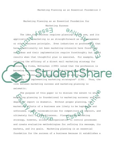 Marketing Planning as an Essential Foundation for Marketing Success