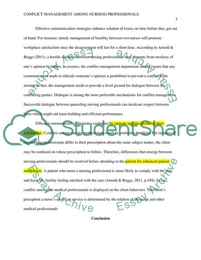 Conflict managment among nursing professionals