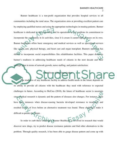 Banner Healthcare Organization Admission Application Essay