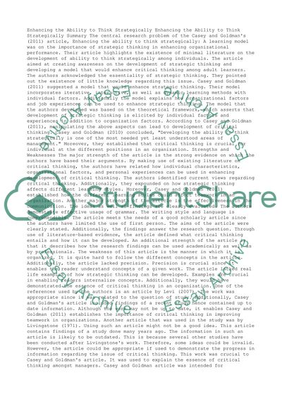 Enhancing the Ability to Think Strategically