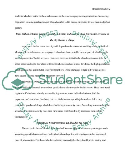 Rationale for Rural-Urban Migration