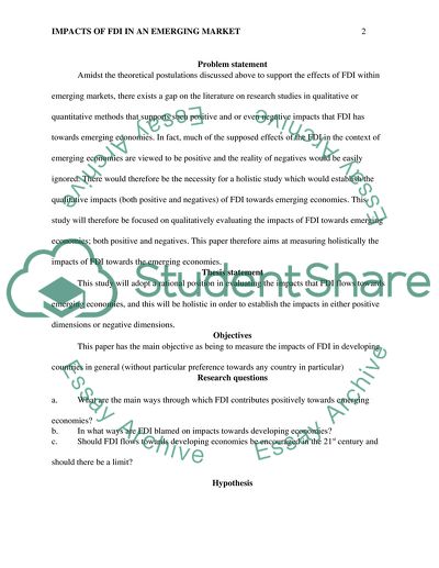 Impact of Foreign Direct Investment in an Emerging Market