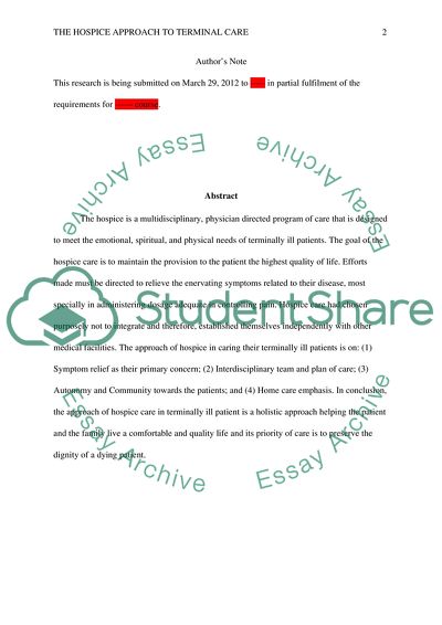 The Hospice Approach to Terminal Care