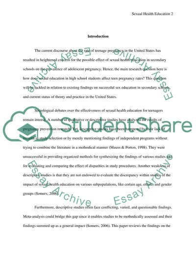 Effect of Sexual Health Education on the Rates of the Teenage Pregnancy