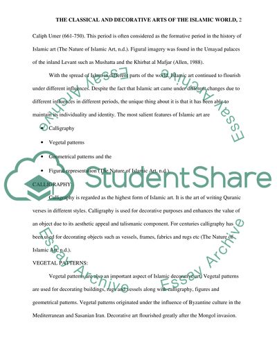 THE CLASSICAL AND DECORATIVE ARTS OF THE ISLAMIC WORLD