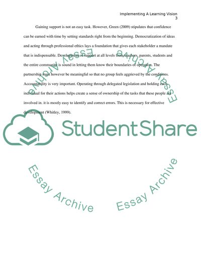 Implementing a Vision of learning