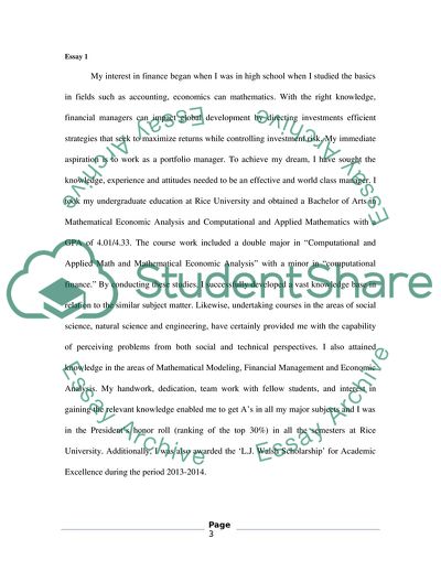 Graduate School Application on Finance