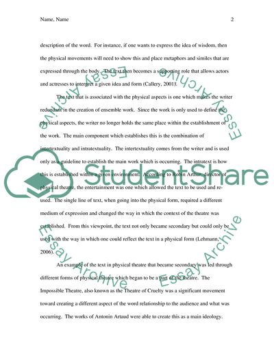 Establishment of Expression in Physical Theatre