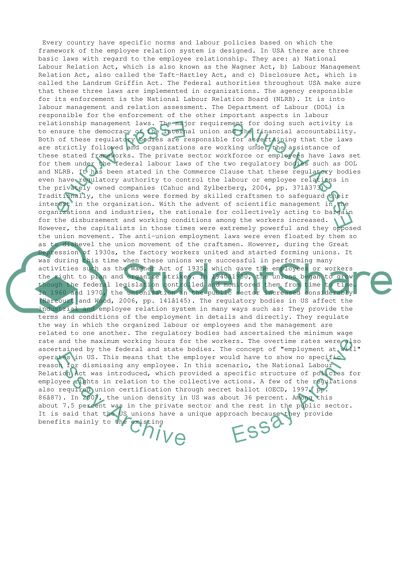 Why is the employment relations system in the USA characterised by low levels of collective bargaining