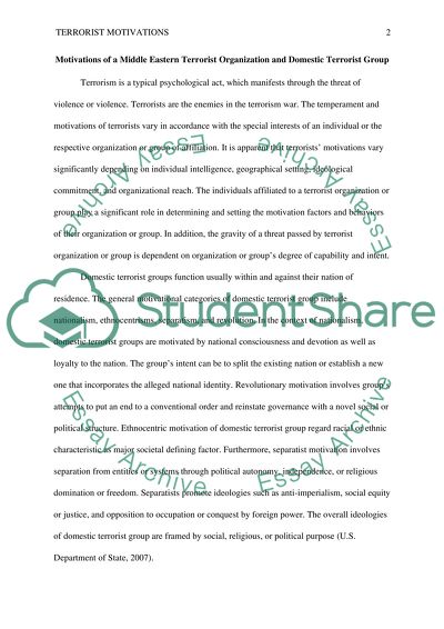 Middle Eastern Terrorist Organization and Domestic Terrorist Group