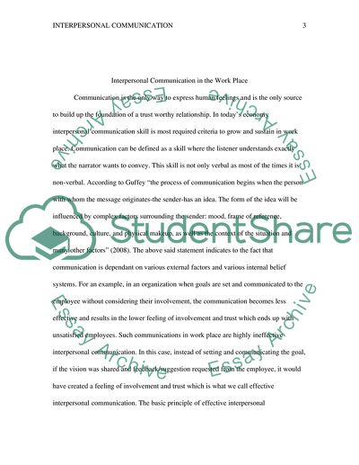 Interpersonal Communication in the Work Place