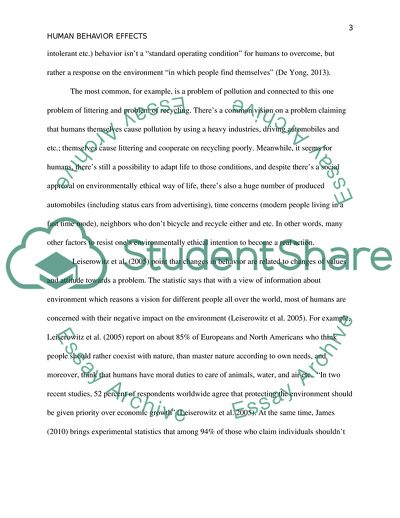 Human Behavior Effects on the Environment: a Struggle for Positive