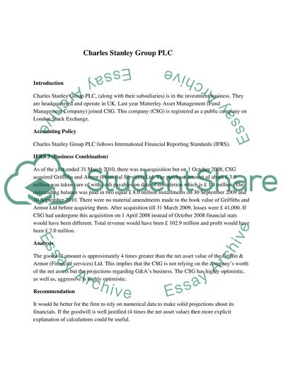 IFRS 3 and IAS 38 Standards: Charles Stanley Group, Marks and Spencer, TESCO and Dominos Pizza Inc