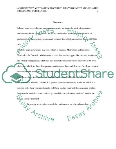 Adolescents Motivation Toward the Environment