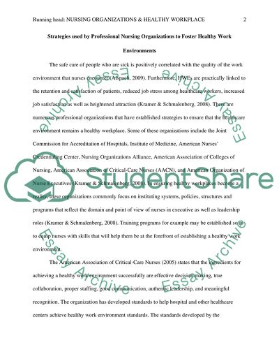 Role of professional nursing organizations in maintaining a healthy workplace