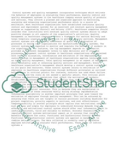 Control Systems and Quality Management in Relation to Motivation