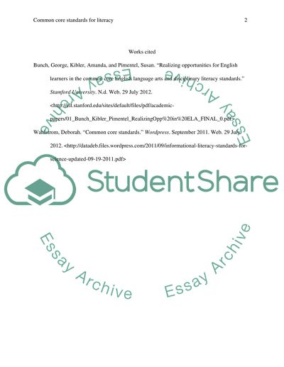 Common core standards for literacy