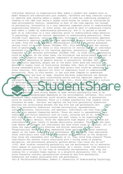 Individual Behavior in Organizations