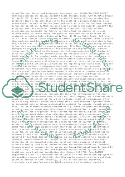 Hazard/Incident report about the defective X-ray machine