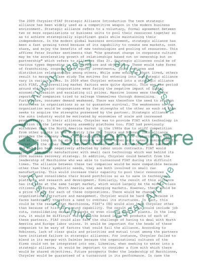 The 2009 Chrysler-FIAT Strategic Alliance