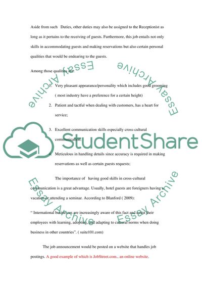 Job Advertisement: Front Desk Officer