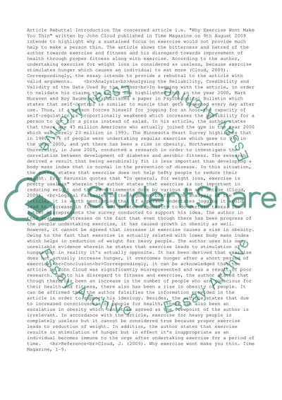 Article Rebuttal: Why Exercise Wont Make You Thin by John Cloud