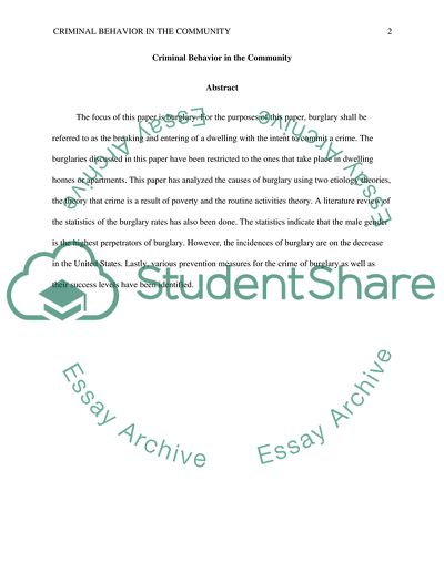 Criminal Behavior in the Community