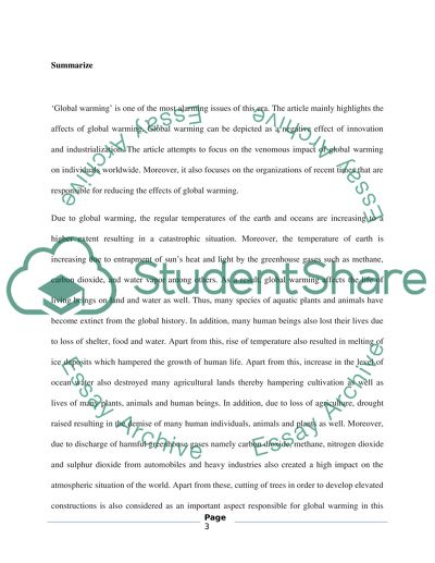 Analysis of Article about Renewable Energy and Climate Change