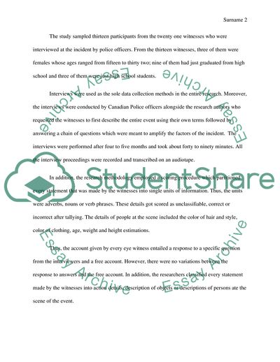 Eyewitness Memory of a Crime by Yuille & Cutshall