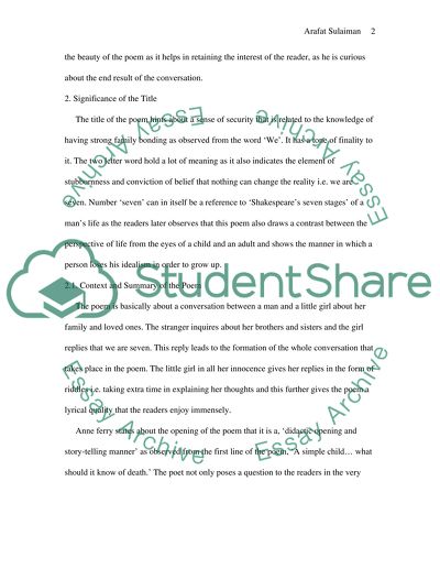 Analysis of Wordsworths Poetry