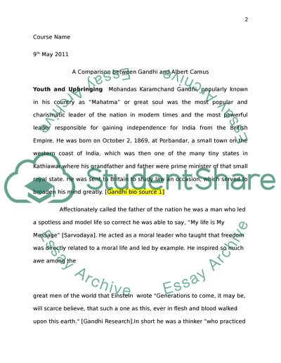 A Comparison between Gandhi and Albert Camus