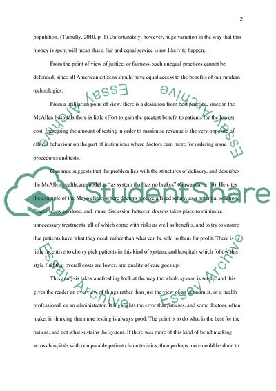 Analysis of The Cost Conundrum Article by Atul Gawande