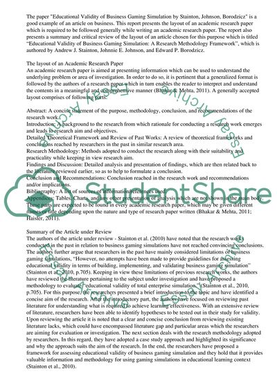Layout of an Academic Research Paper