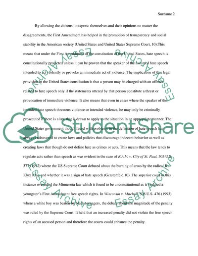 Hate Speech and the US First Amendment