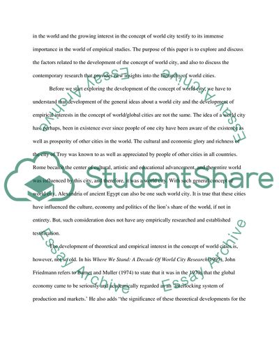 Theoretical and Empirical Interest in World Cities