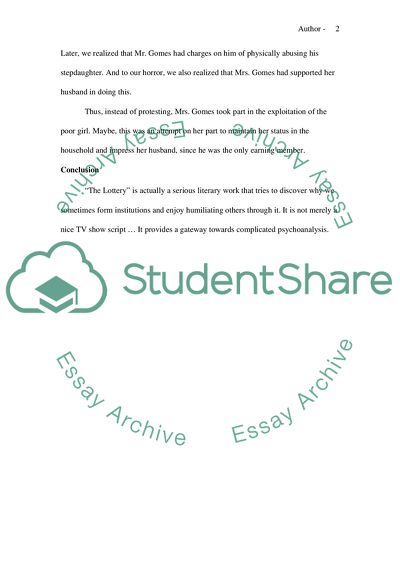 The Lottery by Jackson Shirley