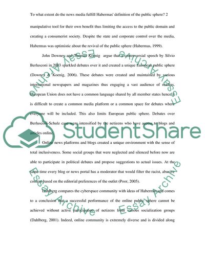 To What Extent Do the News Media Fulfill Habermas Definition of the Public Sphere