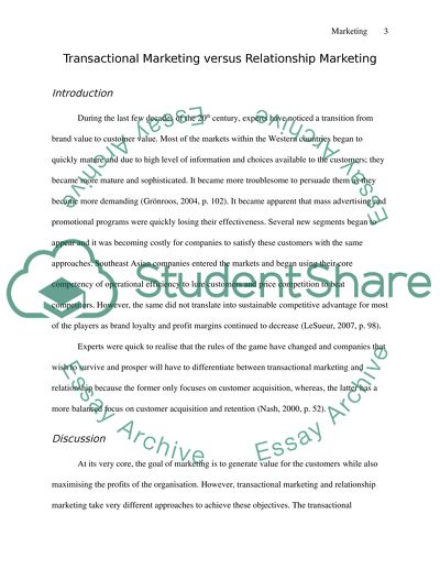 Transactional Marketing versus Relationship Marketing