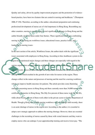 Article in Nursing in Hong Kong Annotation