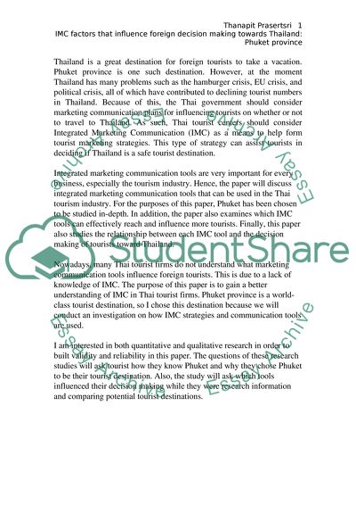IMC factors influencing for foreign decision making towards Thailand: Phuket