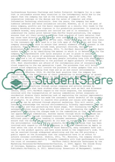 Greenhouse Business Challenge and Carbon Footprint