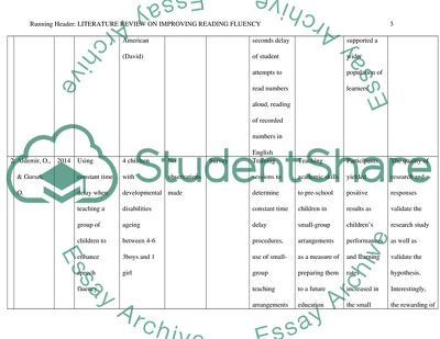 Assignment - Literature Review on Improving Reading Fluency
