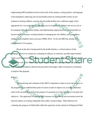 Health Promotion Initiative: Integrated Management of Childhood Illnesses