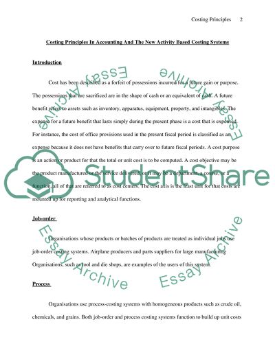 Costing Principles in Accounting and the New Activity-Based Costing Systems